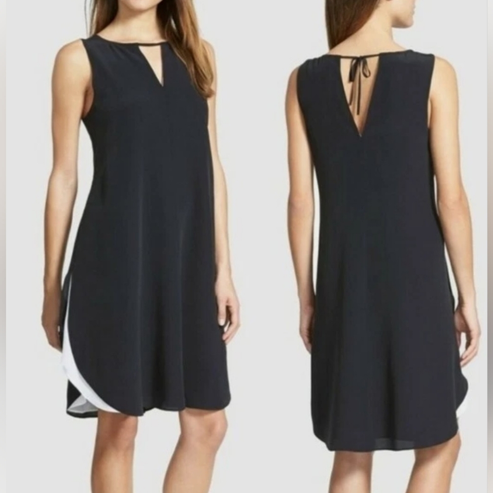 Eileen Fisher 100% Silk  Black and White Backless Summer Dress